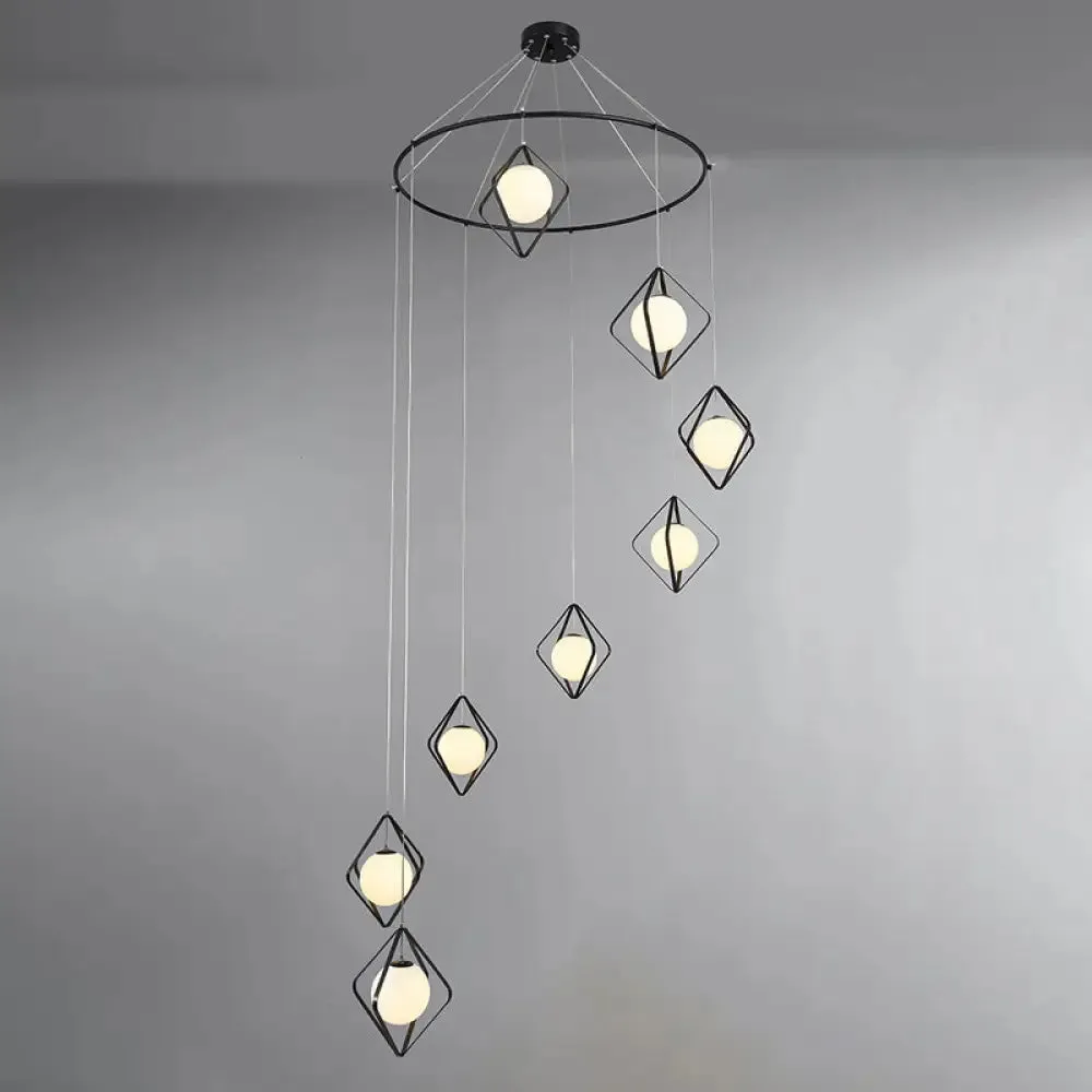 Opal Glass Shade Multi Light Pendant with Global Metallic Design for Living Room