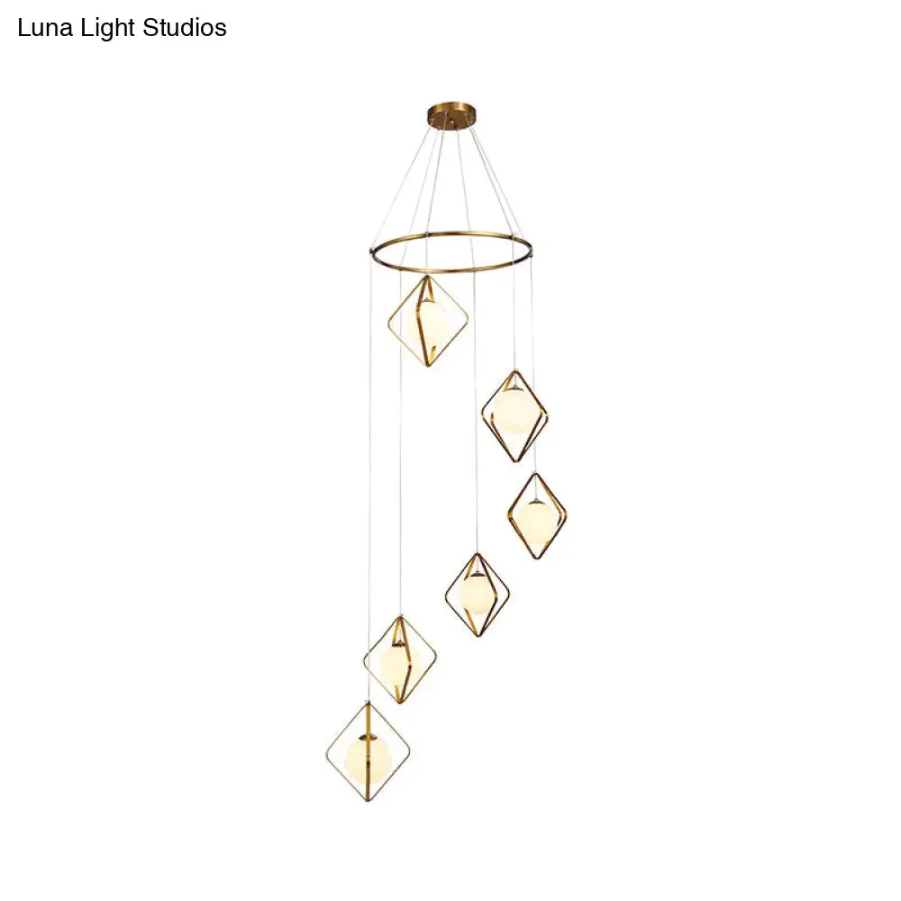 Opal Glass Shade Multi Light Pendant with Global Metallic Design for Living Room