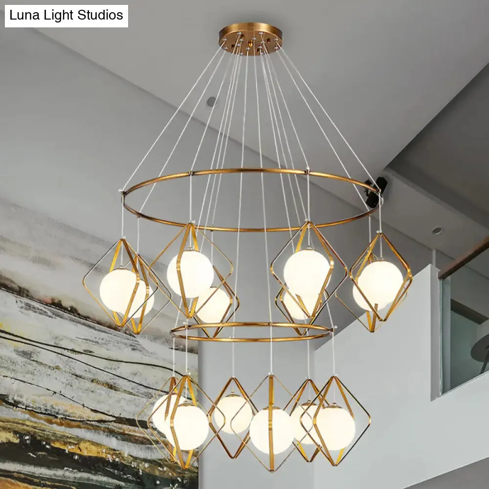 Opal Glass Shade Multi Light Pendant with Global Metallic Design for Living Room