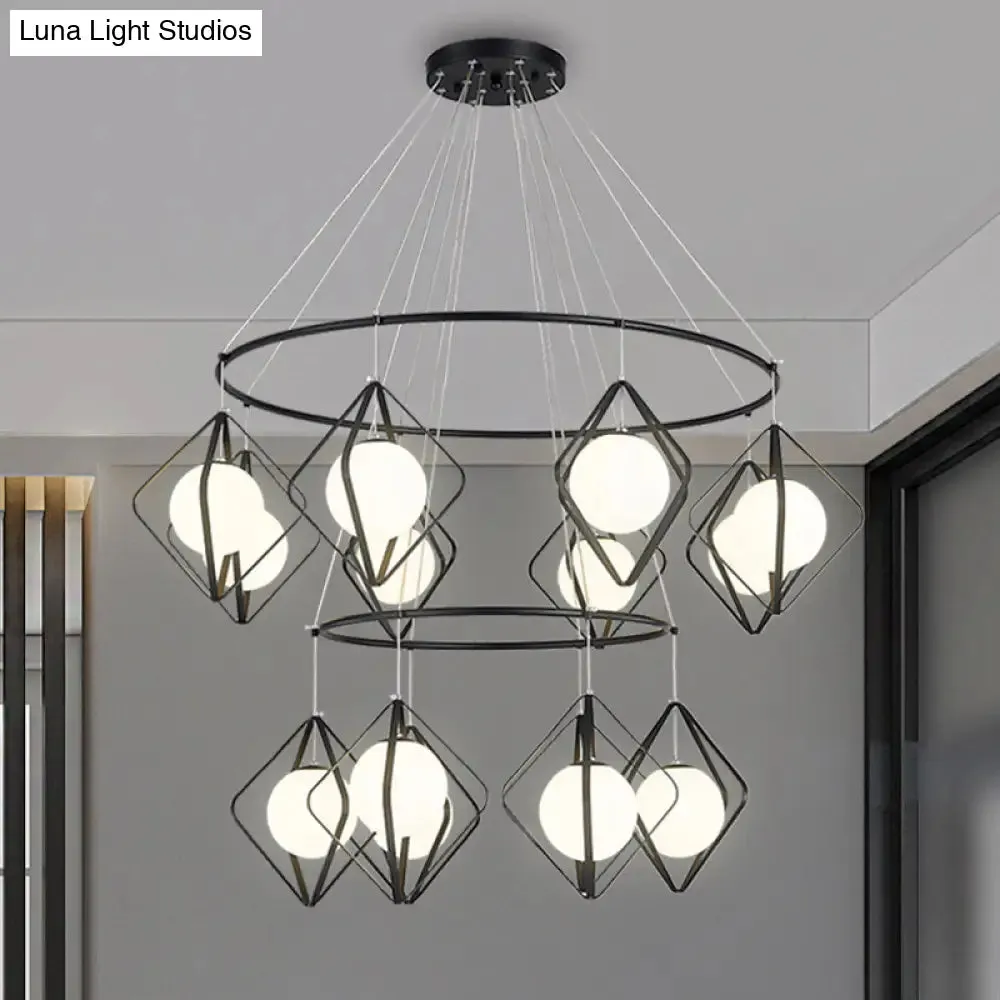 Opal Glass Shade Multi Light Pendant with Global Metallic Design for Living Room