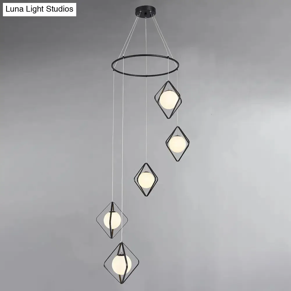 Opal Glass Shade Multi Light Pendant with Global Metallic Design for Living Room