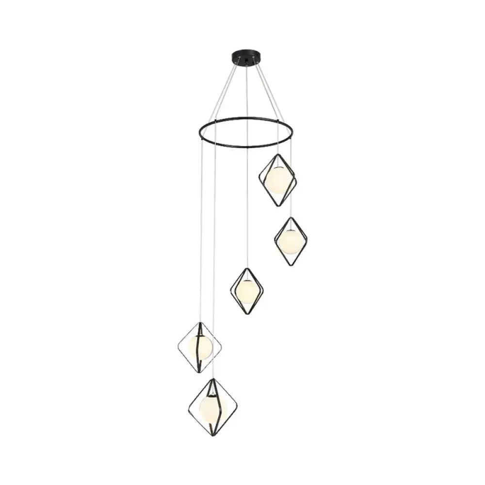 Opal Glass Shade Multi Light Pendant with Global Metallic Design for Living Room