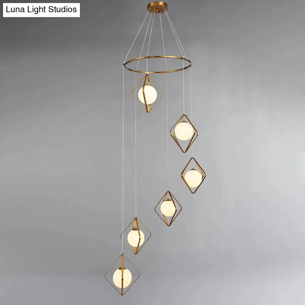 Opal Glass Shade Multi Light Pendant with Global Metallic Design for Living Room