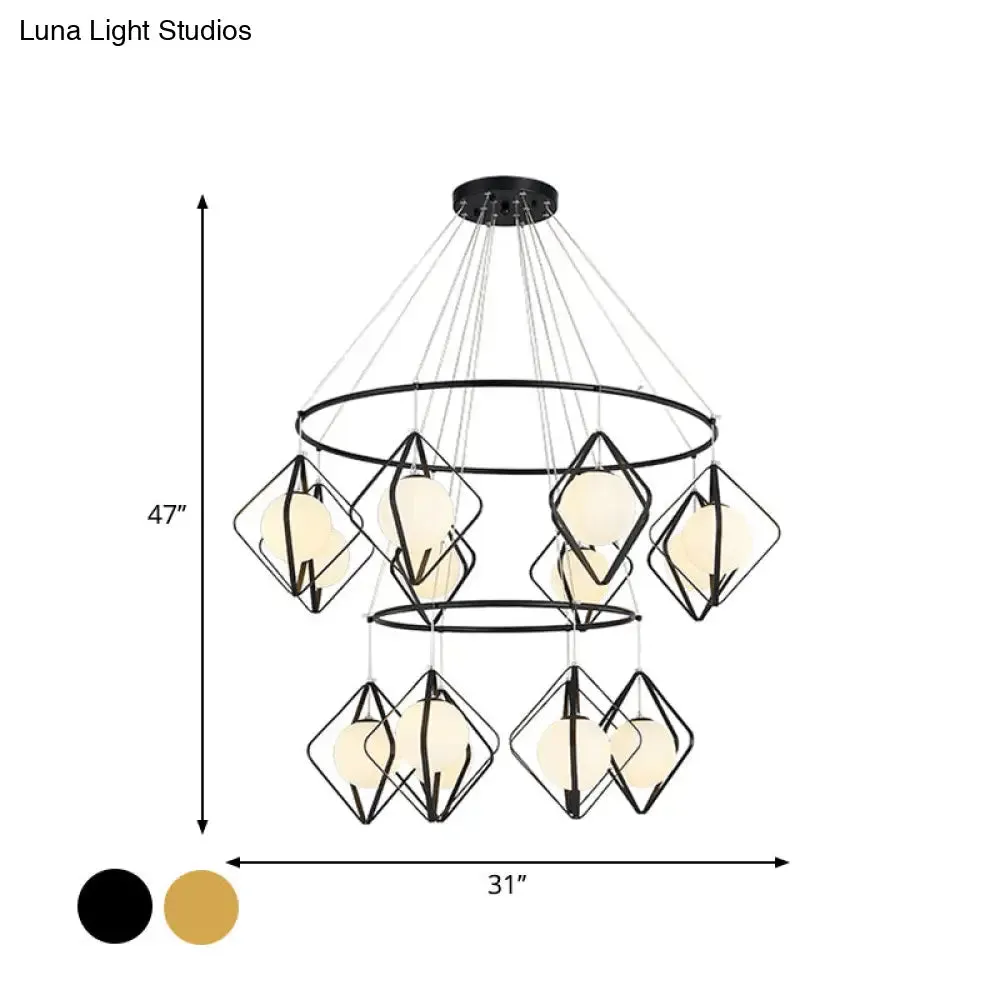 Opal Glass Shade Multi Light Pendant with Global Metallic Design for Living Room