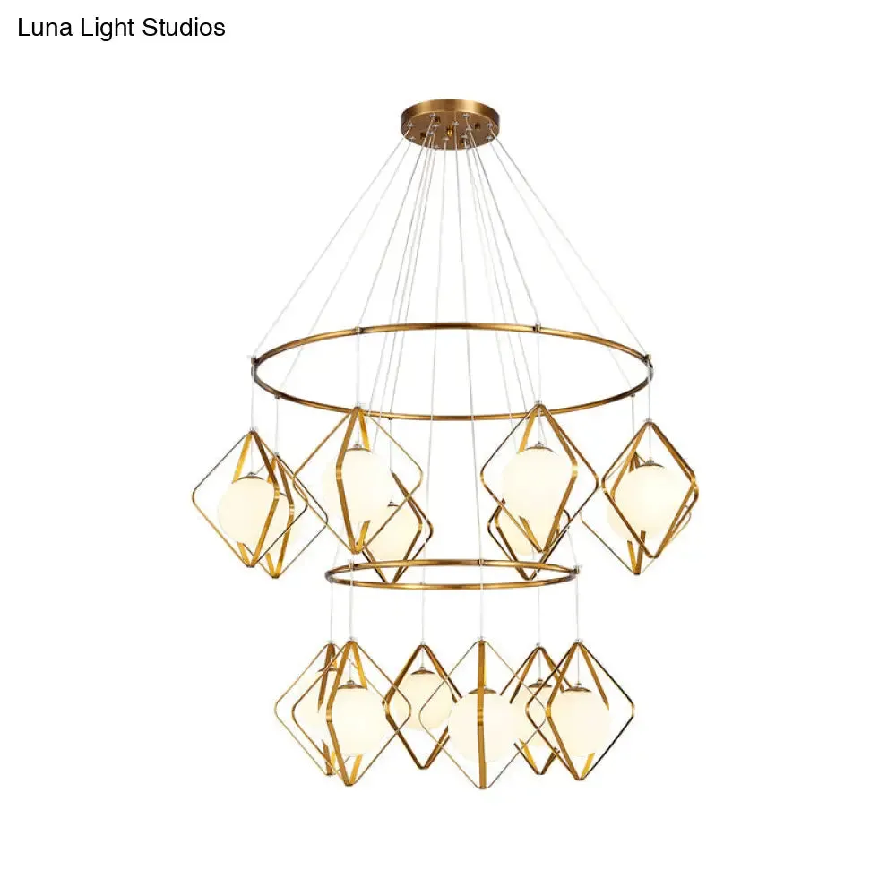 Opal Glass Shade Multi Light Pendant with Global Metallic Design for Living Room