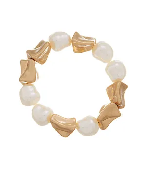 Organic-Shaped Pearl & Bead Stretch Bracelet