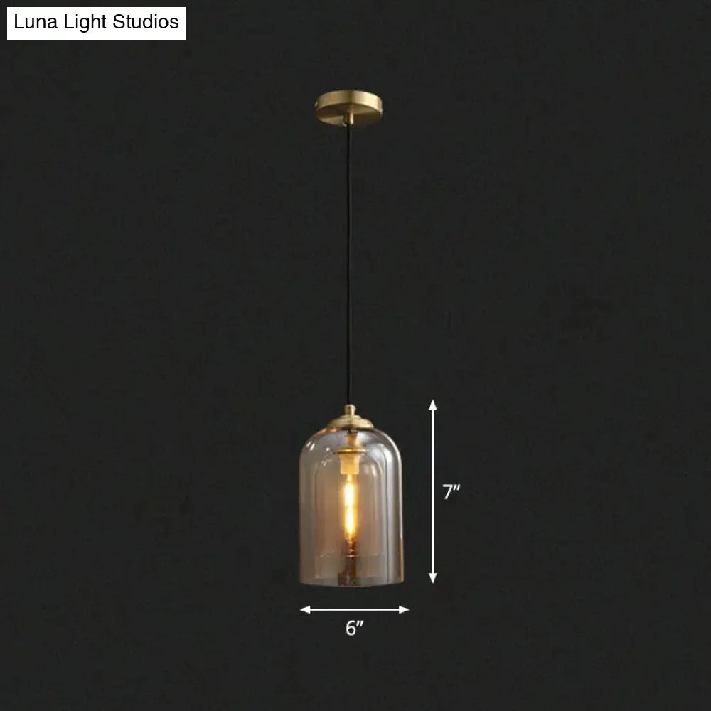 Postmodern Bedroom Hanging Lamp with Double Cloche Glass Shade - 1 Bulb Ceiling Light