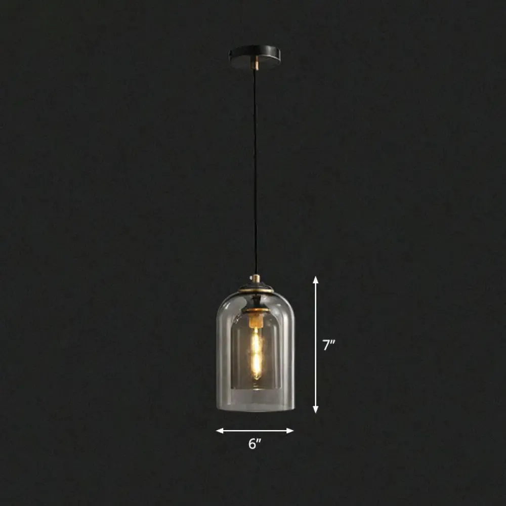 Postmodern Bedroom Hanging Lamp with Double Cloche Glass Shade - 1 Bulb Ceiling Light