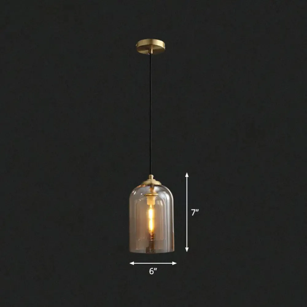 Postmodern Bedroom Hanging Lamp with Double Cloche Glass Shade - 1 Bulb Ceiling Light