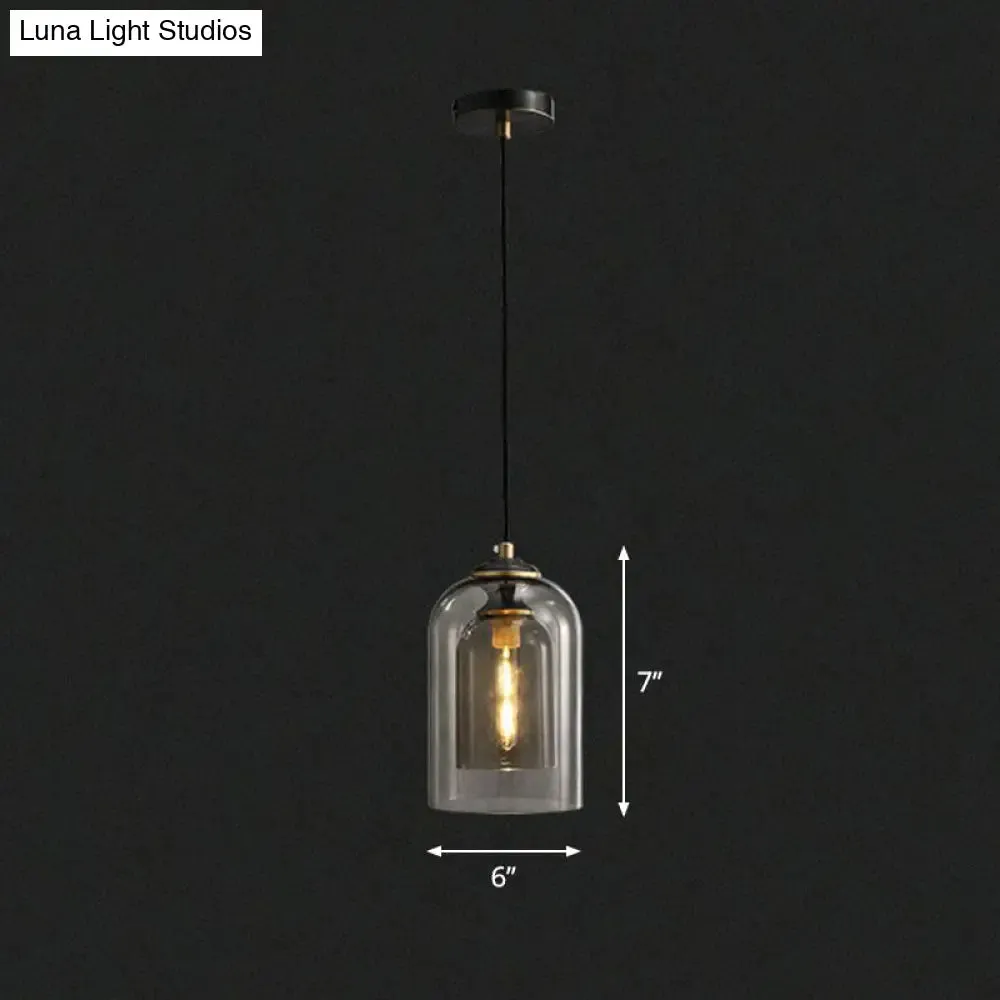 Postmodern Bedroom Hanging Lamp with Double Cloche Glass Shade - 1 Bulb Ceiling Light