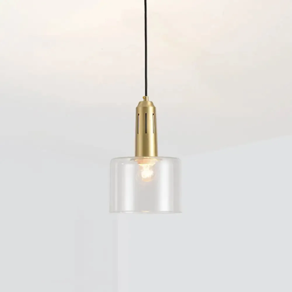 Postmodern Brass Pendant Lamp with Clear Glass Shade: Sleek Dining Room Hanging Light