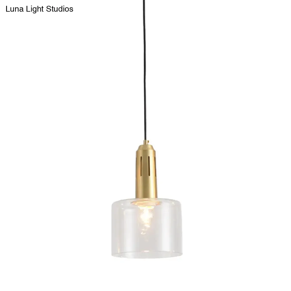 Postmodern Brass Pendant Lamp with Clear Glass Shade: Sleek Dining Room Hanging Light