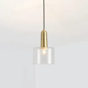 Postmodern Brass Pendant Lamp with Clear Glass Shade: Sleek Dining Room Hanging Light