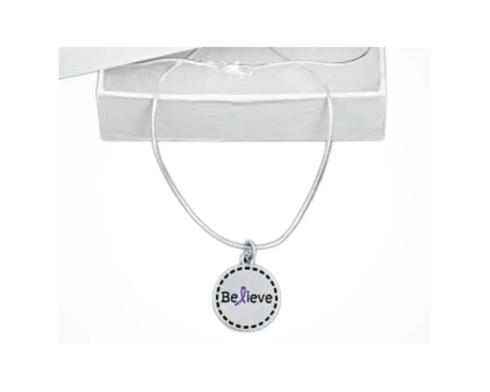 Purple Ribbon Round Believe Necklaces