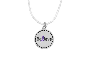 Purple Ribbon Round Believe Necklaces