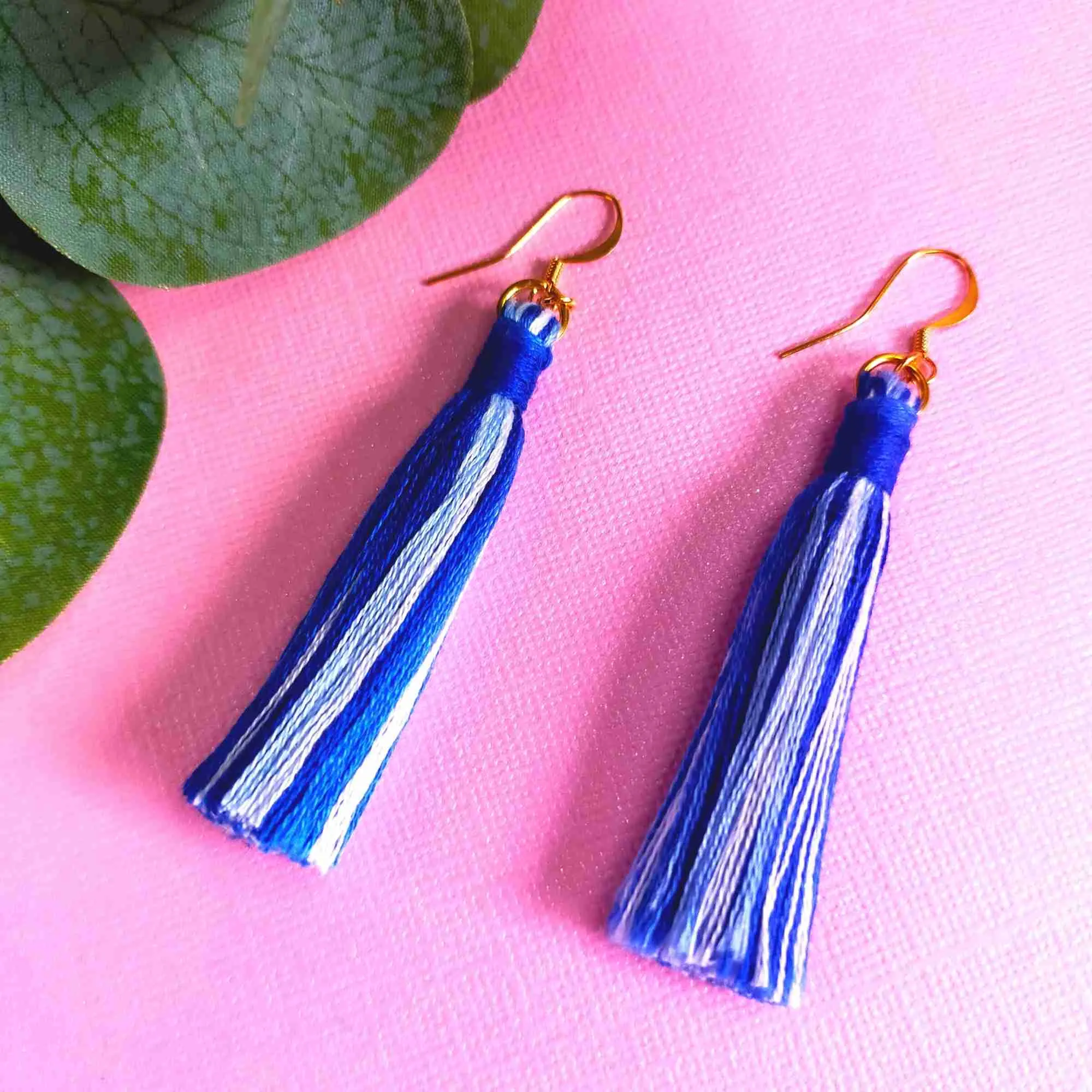 "Cora" Blue Ombre Cotton Macrame Fringe Tassel Earrings