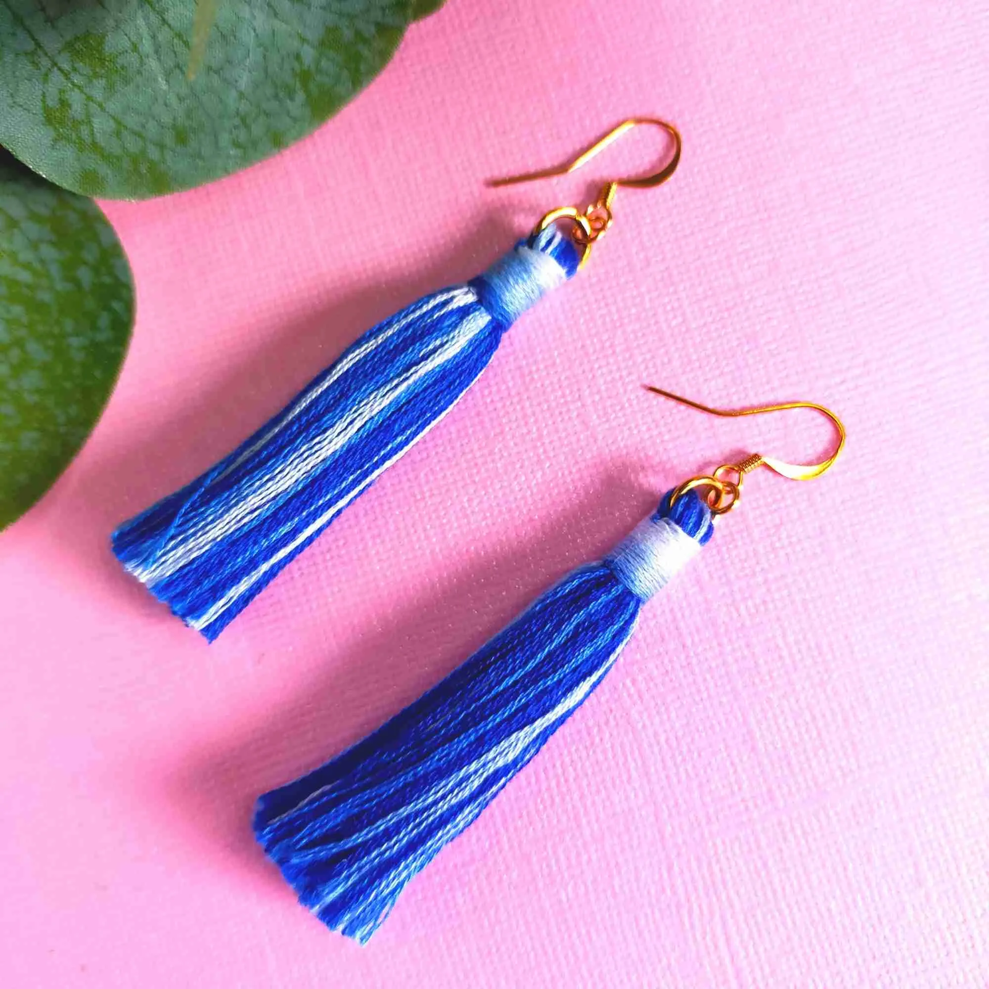 "Cora" Blue Ombre Cotton Macrame Fringe Tassel Earrings