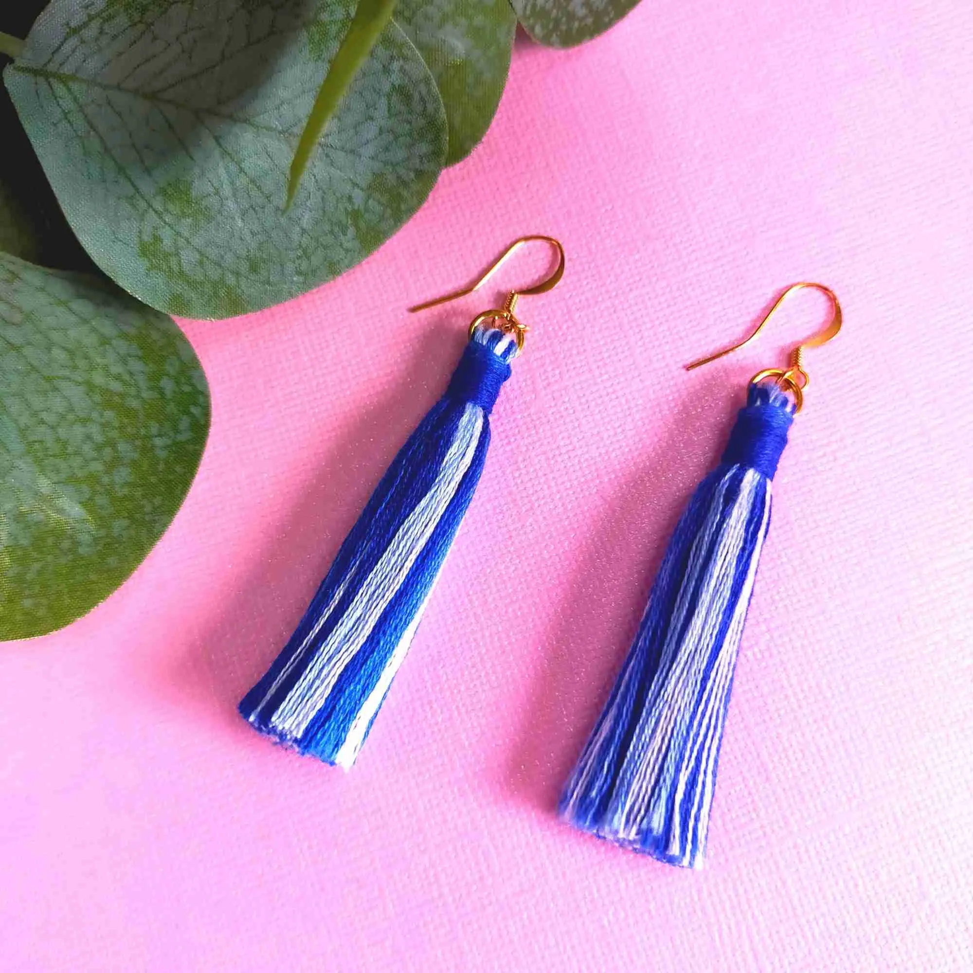 "Cora" Blue Ombre Cotton Macrame Fringe Tassel Earrings