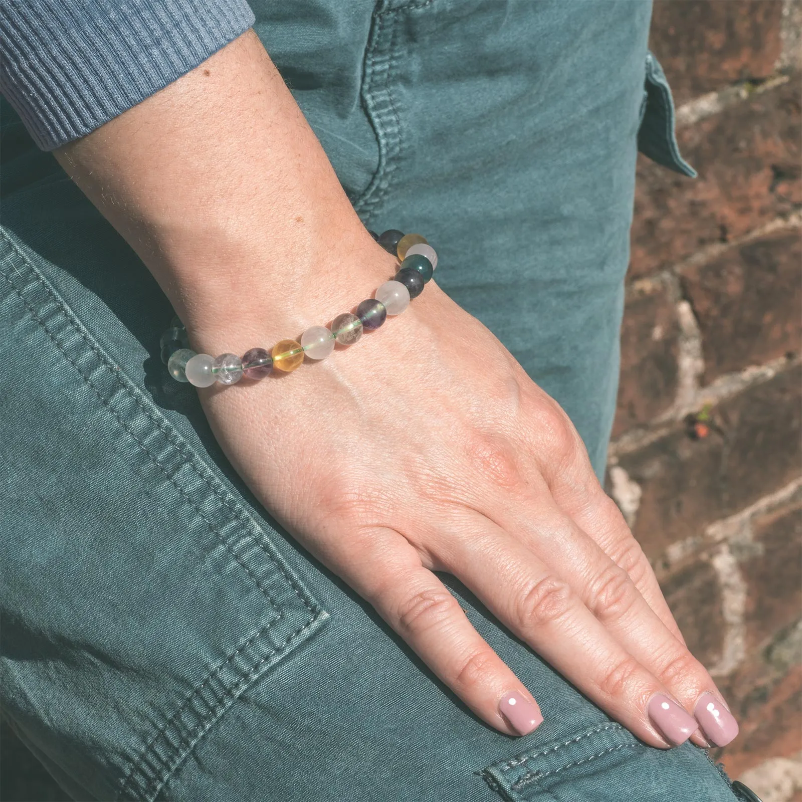 Rainbow Fluorite Bead Stone Stretch Bracelet