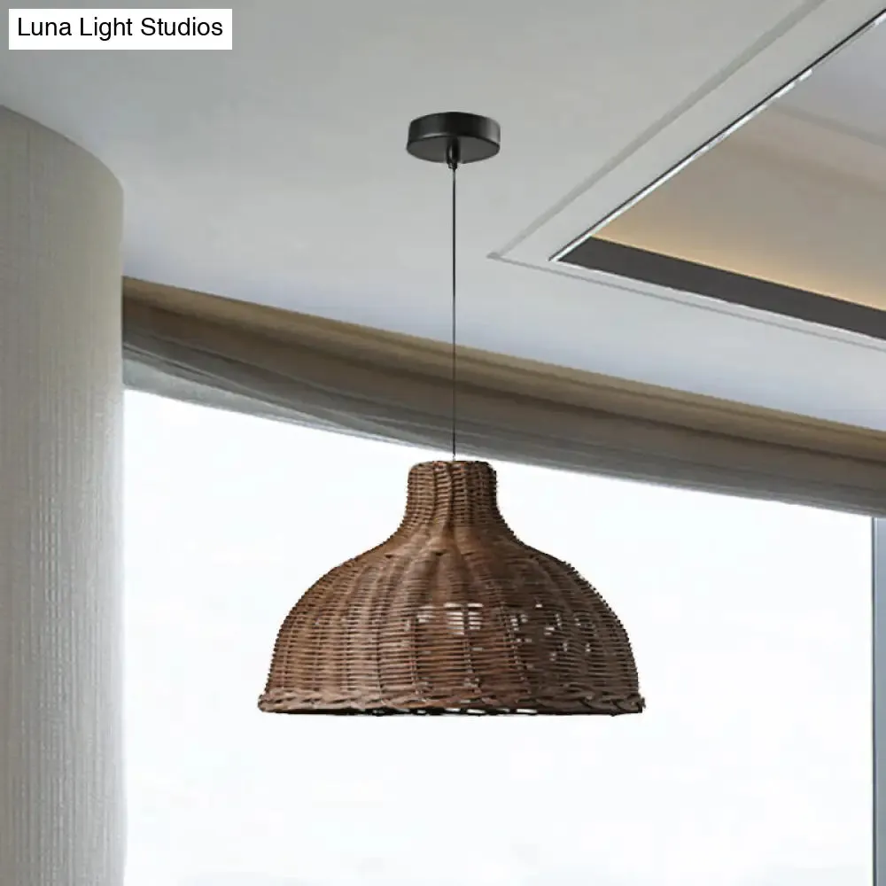 Rattan Pendant Light for Beach House - Half Circle, 1-Light Fixture with Adjustable 71" Cord - White/Brown