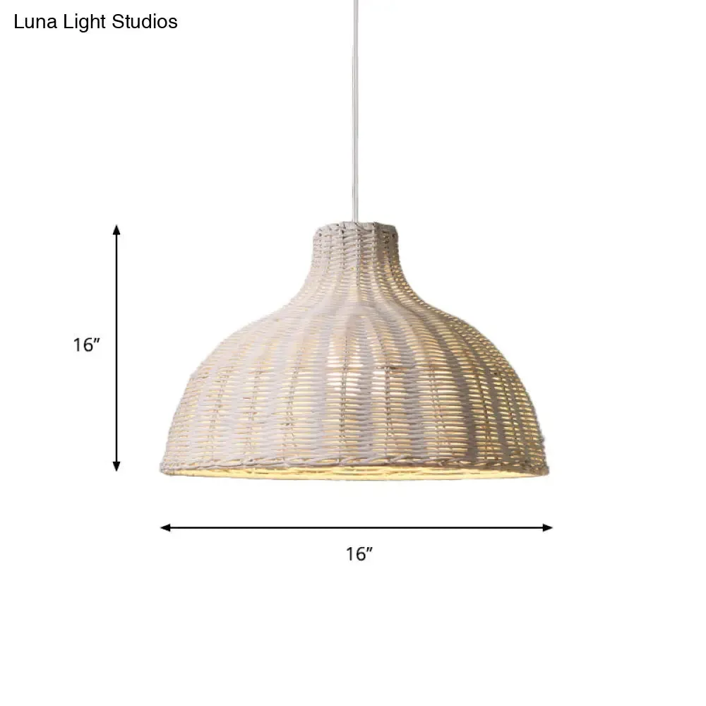 Rattan Pendant Light for Beach House - Half Circle, 1-Light Fixture with Adjustable 71" Cord - White/Brown