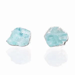 Raw Apatite Stud Earrings in Sterling Silver