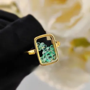 Rectangle Pressed Flower Resin Aquamarine Rings JLTR0378