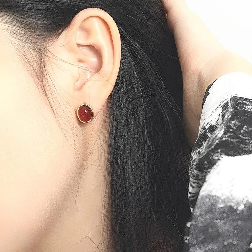 Red Agate Stud Earrings