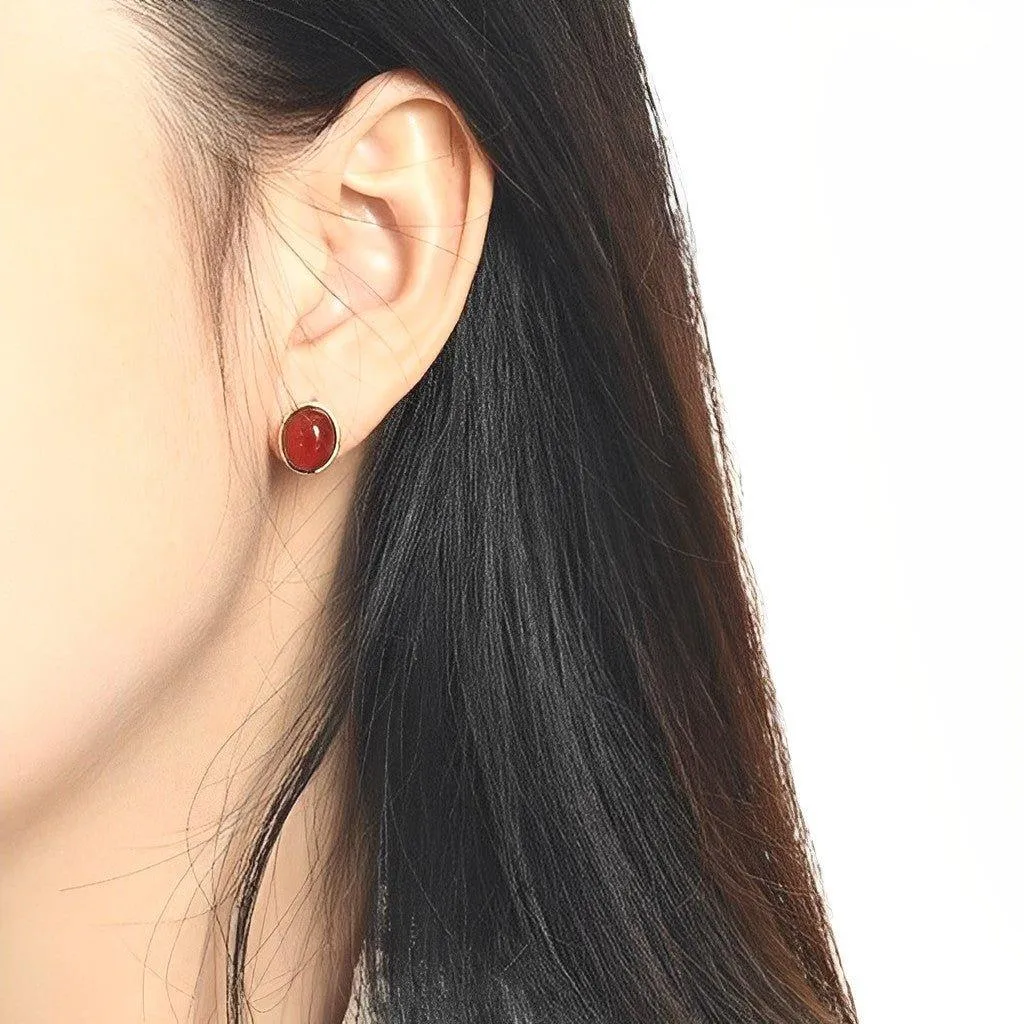 Red Agate Stud Earrings