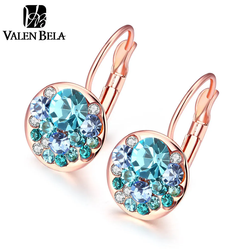 Red Blue Crystal Hoops Gold Plated Brand Design Earrings for Women