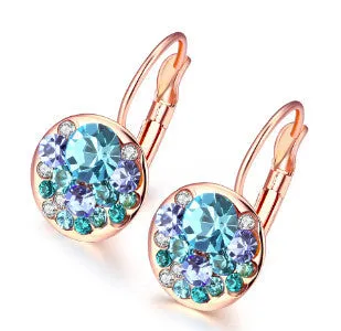 Red Blue Crystal Hoops Gold Plated Brand Design Earrings for Women