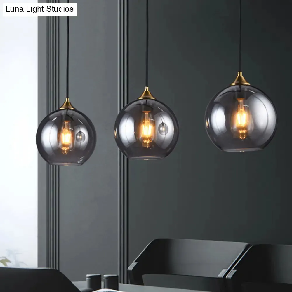 Retro Smoke Grey Glass Brass Pendant Light Fixture with Dome Shade