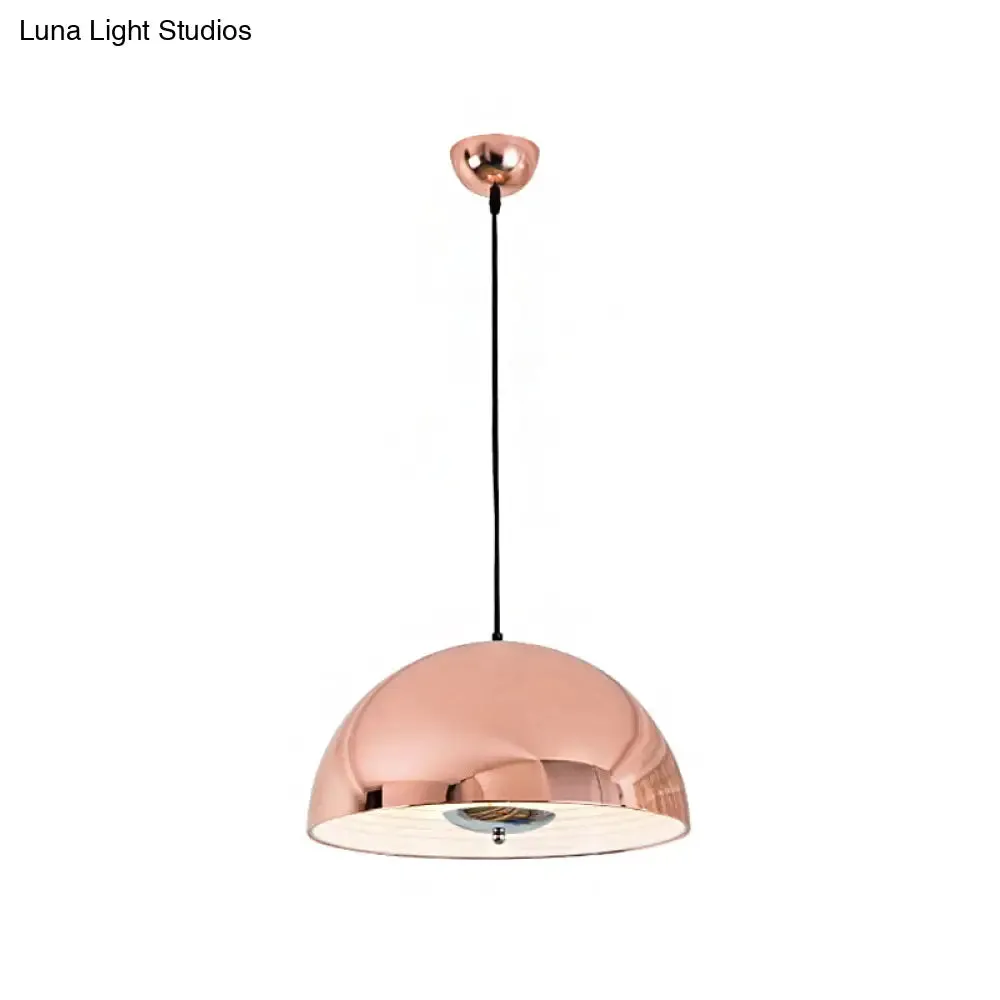 Retro Style Domed Pendant Lamp - 1 Light Rose Gold/Black Ceiling Light for Dining Room