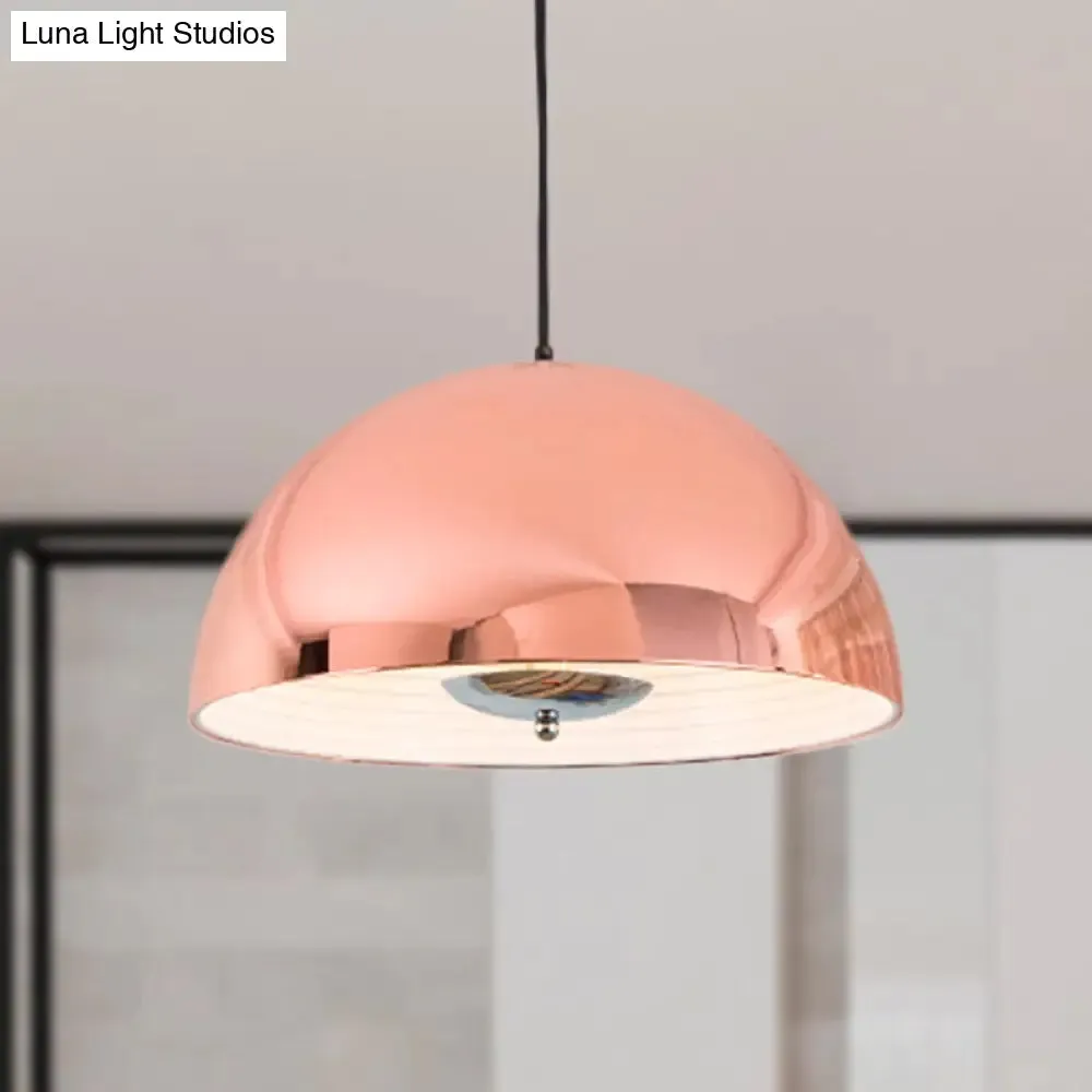 Retro Style Domed Pendant Lamp - 1 Light Rose Gold/Black Ceiling Light for Dining Room