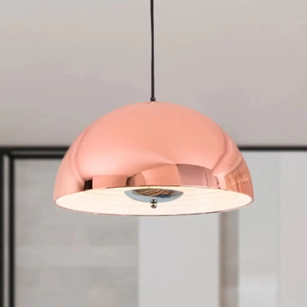 Retro Style Domed Pendant Lamp - 1 Light Rose Gold/Black Ceiling Light for Dining Room