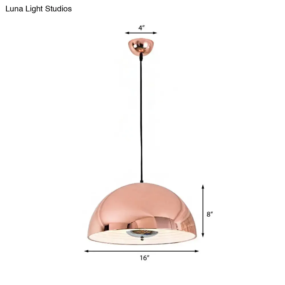 Retro Style Domed Pendant Lamp - 1 Light Rose Gold/Black Ceiling Light for Dining Room