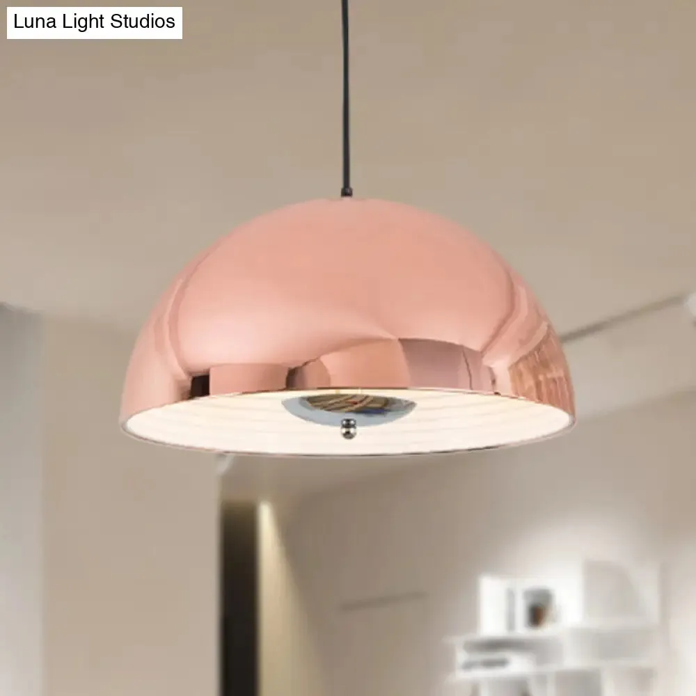 Retro Style Domed Pendant Lamp - 1 Light Rose Gold/Black Ceiling Light for Dining Room