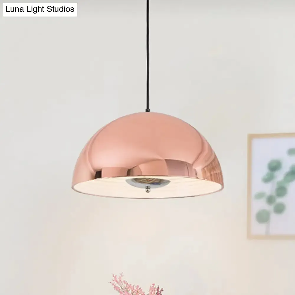 Retro Style Domed Pendant Lamp - 1 Light Rose Gold/Black Ceiling Light for Dining Room