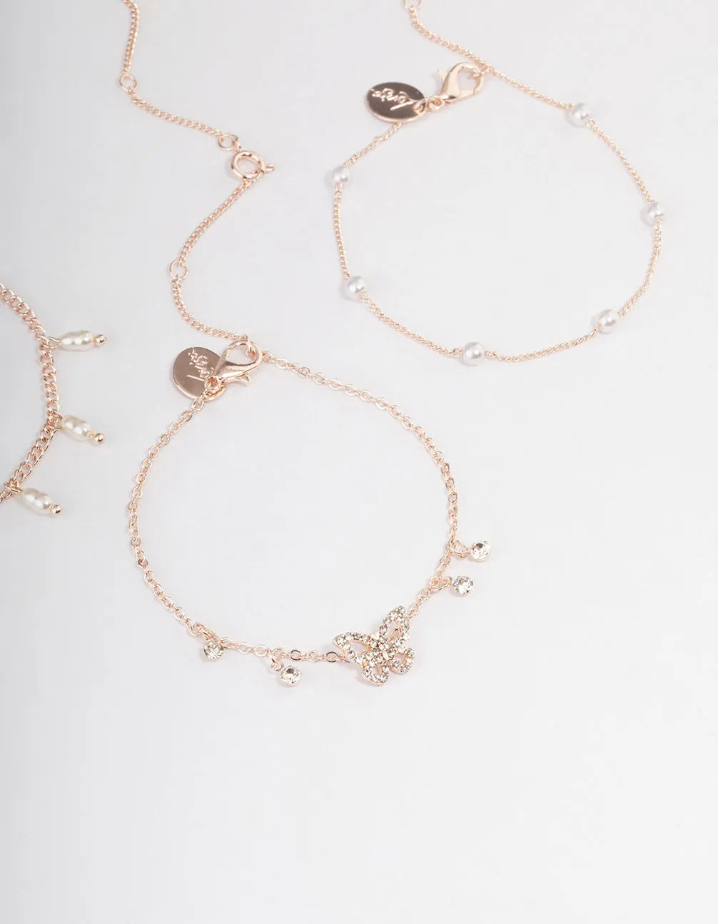 Rose Gold Butterfly Jingle Bracelet & Anklet 4-Pack Set