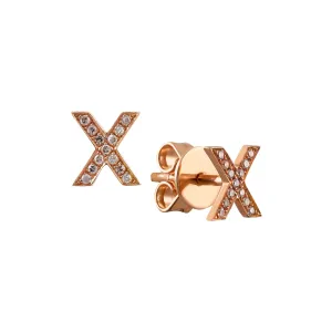 Rose Gold Diamond Cross Stud Earrings