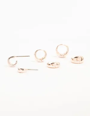 Rose Gold Mixed 4-Pack Hoop Earrings