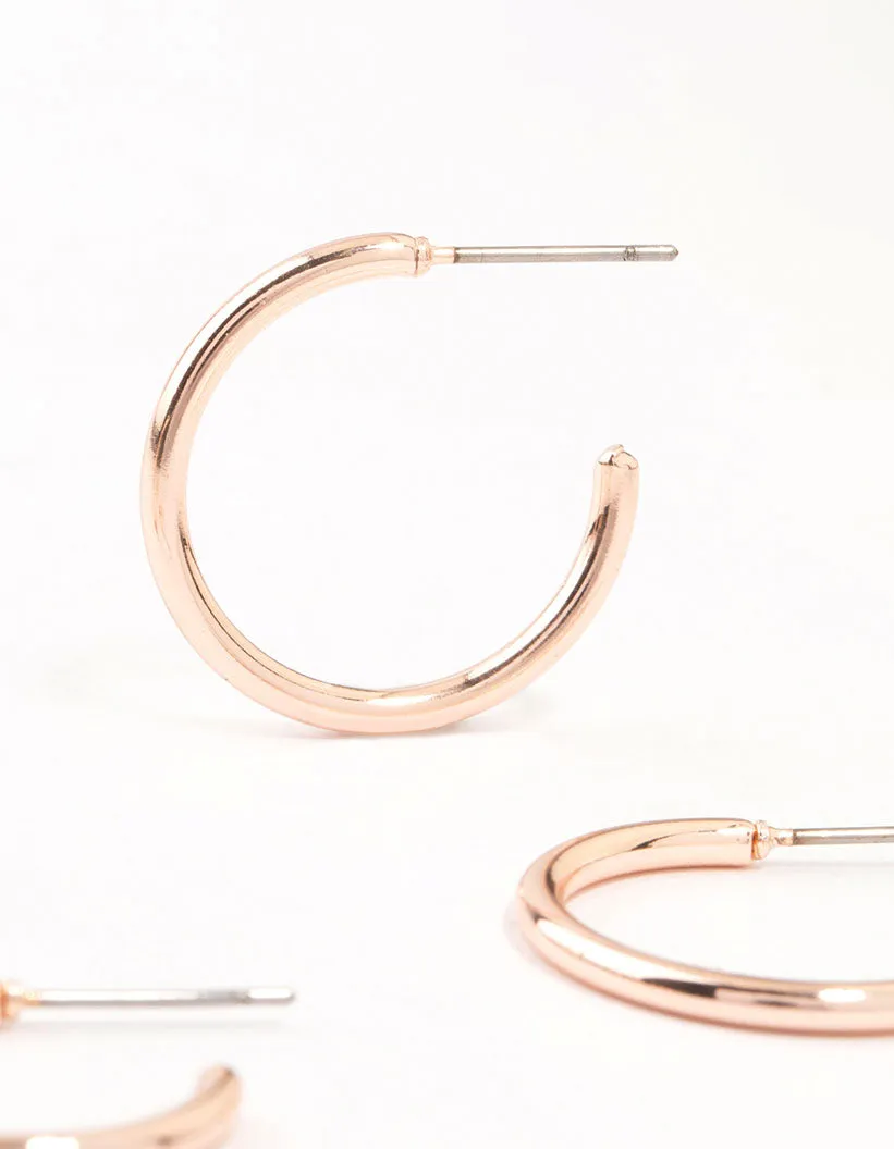 Rose Gold Plated Thin Hoop Earrings 3-Pack