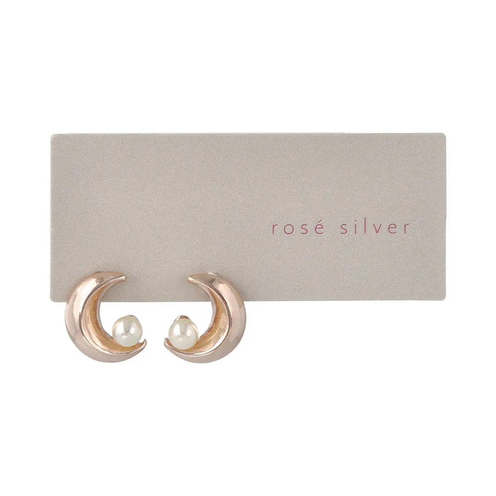 Rose Silver Pearlized Moon Studs