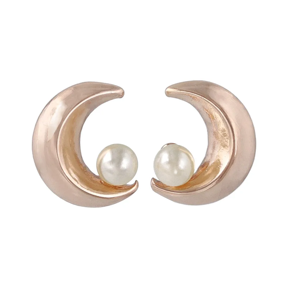 Rose Silver Pearlized Moon Studs