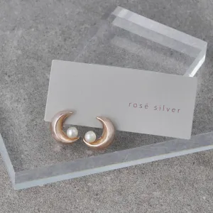 Rose Silver Pearlized Moon Studs