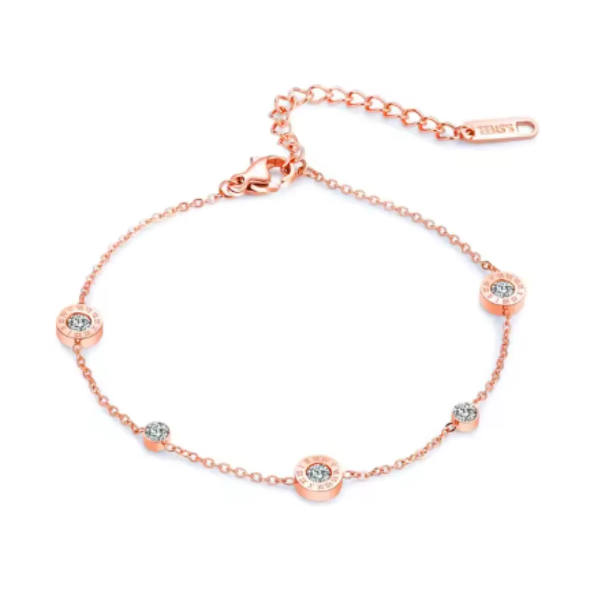 ROSES OF GOLD - CZ ROSE GOLD ROMAN NUMERALS WATERPROOF ANKLET