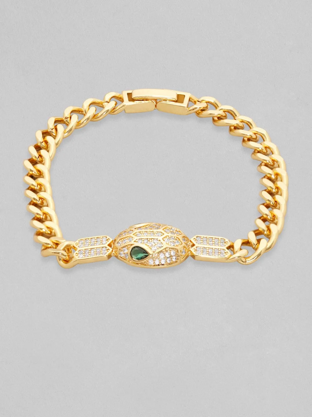 Rubans 18K Gold Plated Cuban Chain Crystal Srtudded Serpant Bracelet