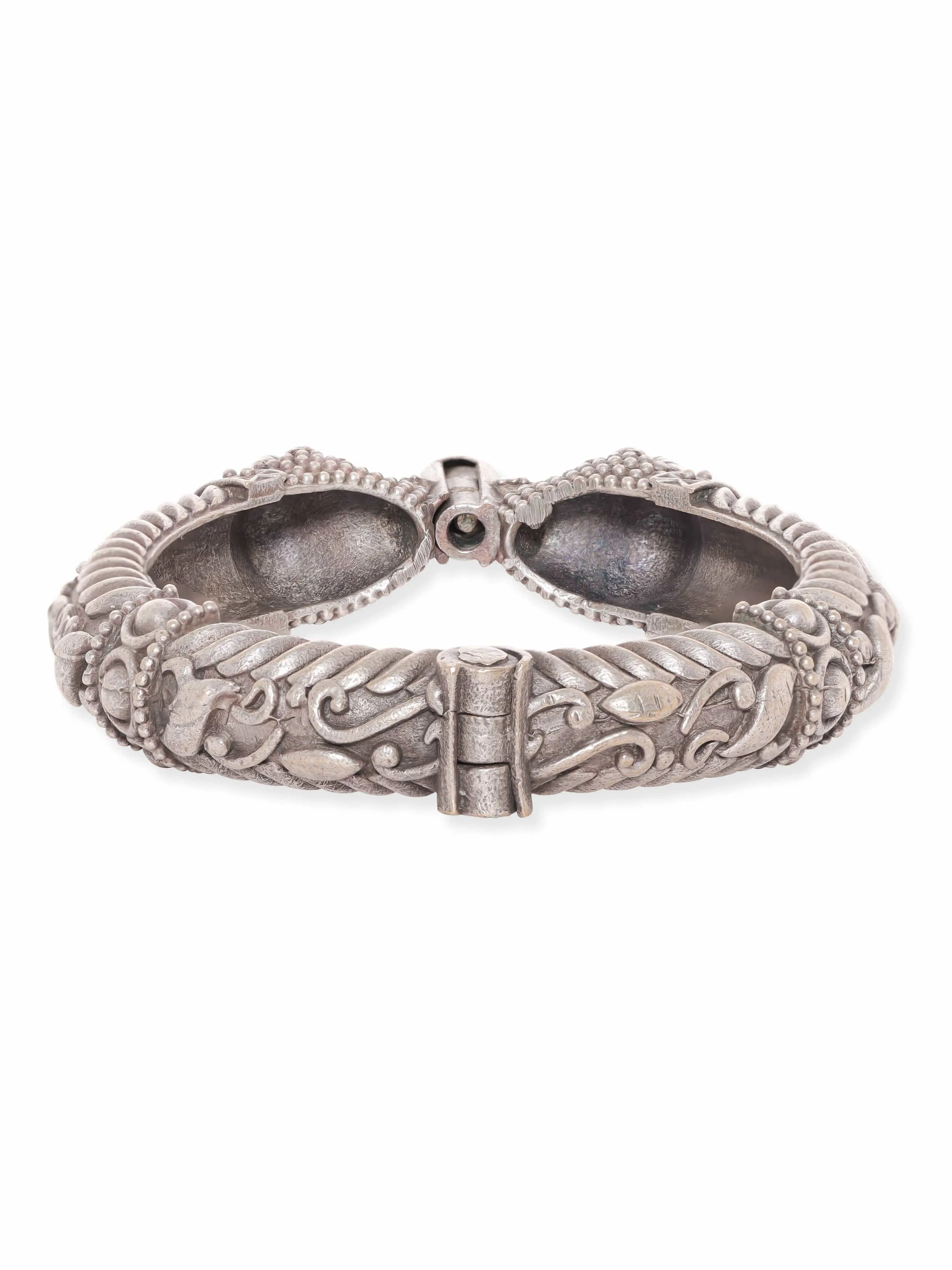 Rubans Oxidized Silver Plated Kada Bracelet with Peacock Motif