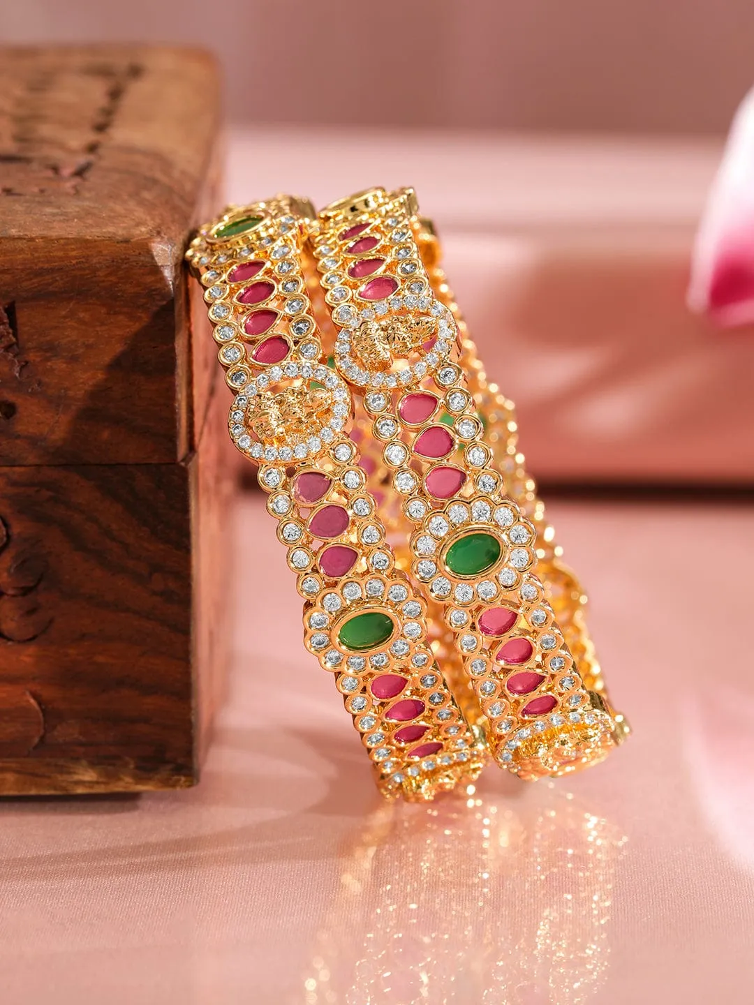 Rubans Pack Of 2 22K Gold-Plated Emerald Stone Studded Traditional Bangles