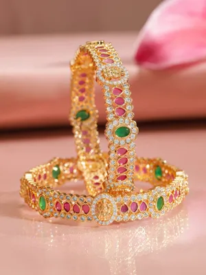 Rubans Pack Of 2 22K Gold-Plated Emerald Stone Studded Traditional Bangles